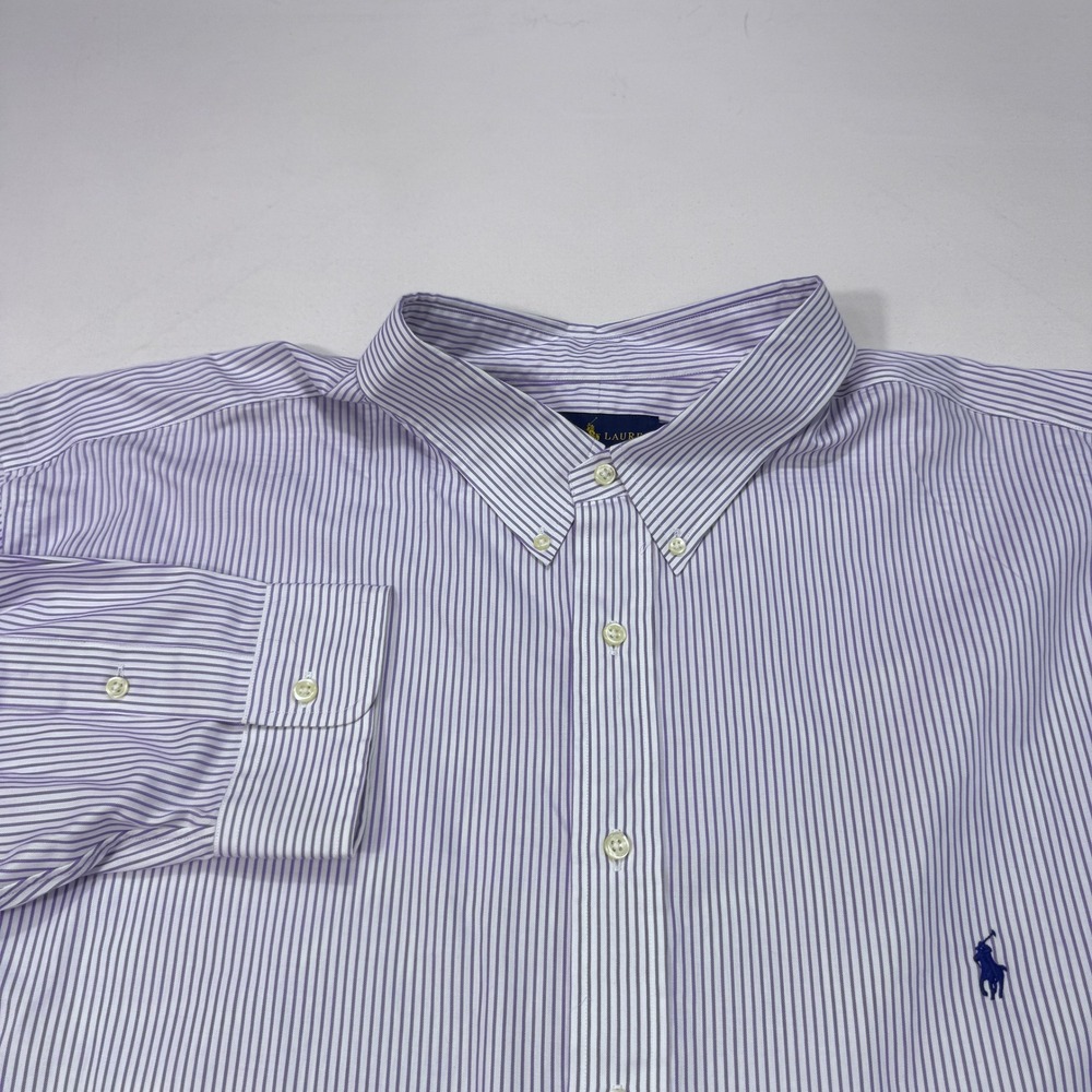 Ralph Lauren Mens 4XLT Purple White Striped Button Down Shirt Modern Cotton